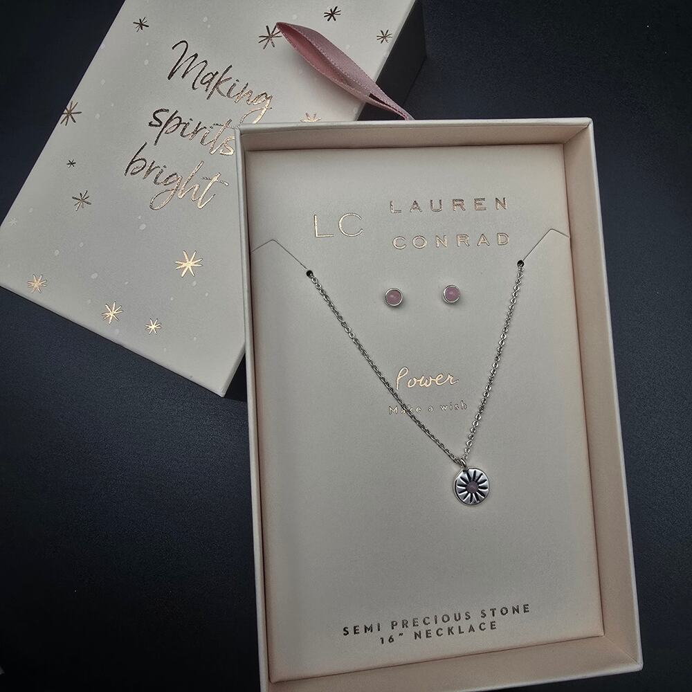 Lauren Conrad LC Power Necklace Set Pink Silver Tone Gift Box NIB Christmas